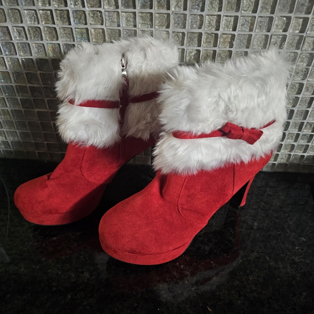 Ladies Sexy Santa Suede Booties